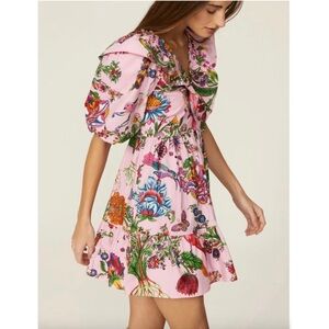 EUC Banjanan Dress Pink Scorpio Ruffle Mini Puff Sleeve Garden Party LARGE